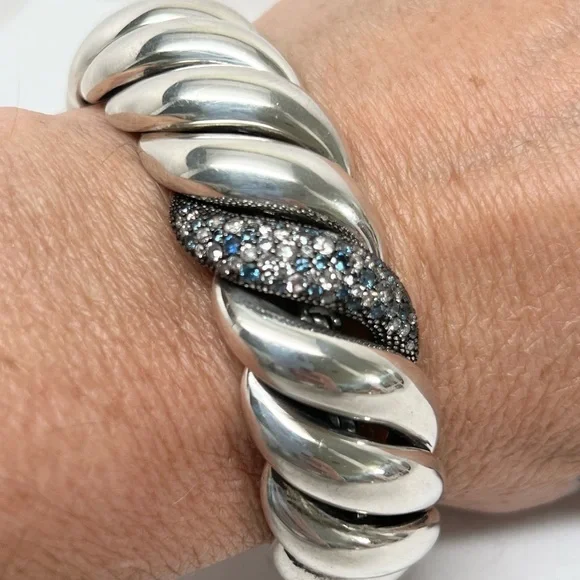 David Yurman Sculpted Hampton Cable Bracelet w/Diamonds, Sapphires & Tanzanites - Picture 7 of 10